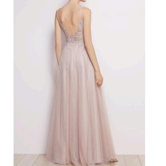 Watters Bridesmaids Aria Lace V-Neck Tulle Gown 6603-Brielle in Blush New Sz 4 - Picture 2 of 12